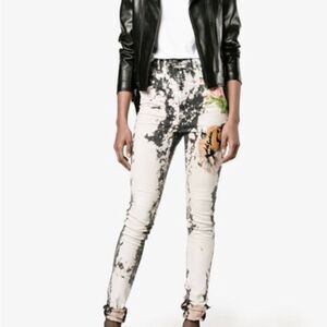 Gucci Tiger Flower Embroidery Bleach Denim Women's High Waist Skinny Jeans 25